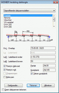 Dialoogbox met parameters voor het uittekenen van dakpannen over de lengte van een dak