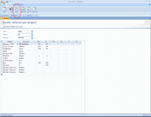 Schermafbeeldingen van Access applicatie voor materiaal en urenregistratie