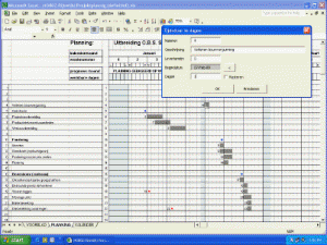 Schermafbeelding van Excel werkblad met projectplanning