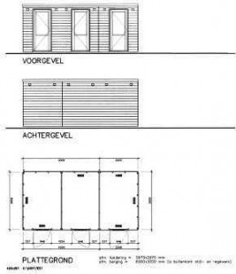 Afdruk van tekening met houten bergingen