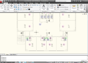 Met Excel gekoppelde tappunten in AutoCAD tekening van ziekenhuis plattegrond
