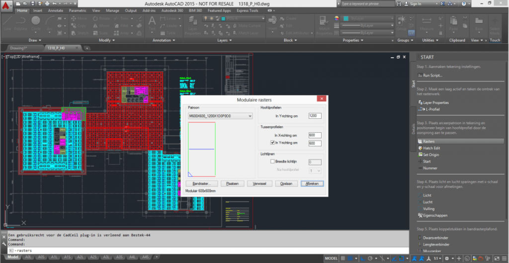 AutoCAD plugin voor tekenen en uittrekken van systeemplafonds